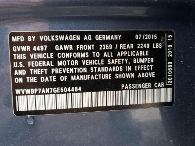 2016 VOLKSWAGEN CC BASE - WVWBP7AN7GE504484