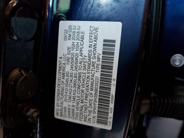 2022 HONDA PILOT SPOR - 5FNYF5H39NB035237