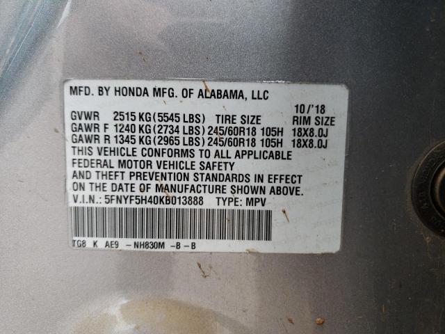 2019 HONDA PILOT EXL - 5FNYF5H40KB013888