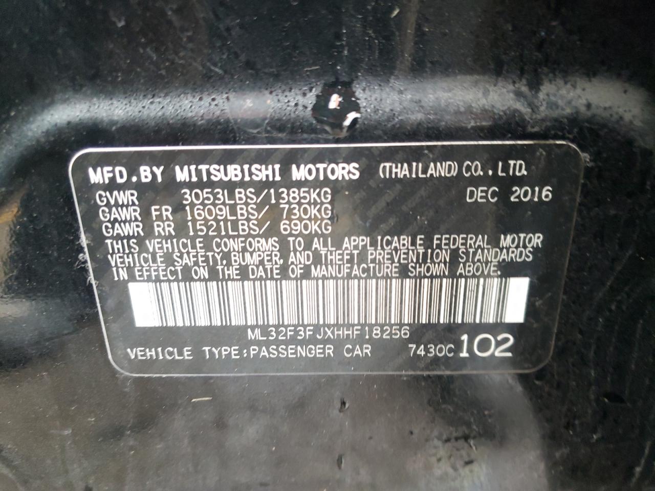 2017 Mitsubishi Mirage G4 Es VIN: ML32F3FJXHHF18256 Lot: 63018224