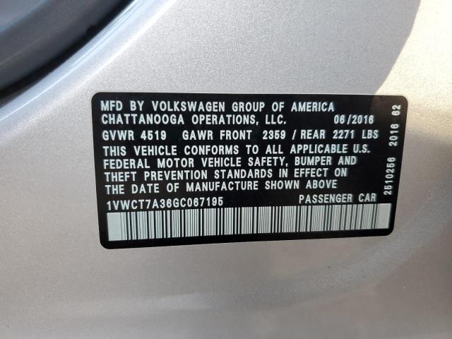 2016 VOLKSWAGEN PASSAT SEL - 1VWCT7A36GC067195