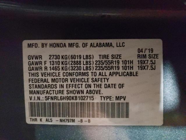 2019 HONDA ODDESEY 5FNRL6H90KB102715