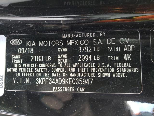 3KPF34AD9KE035947 KIA Forte Gt Line