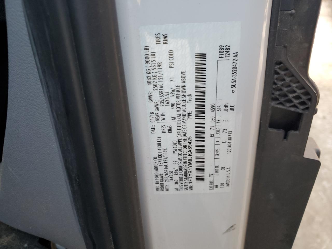 1FTYR1YM8JKA89425 FORD TRANSIT 2018