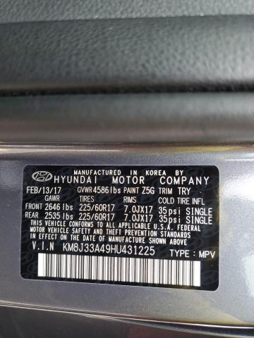 2017 HYUNDAI TUCSON LIM - KM8J33A49HU431225