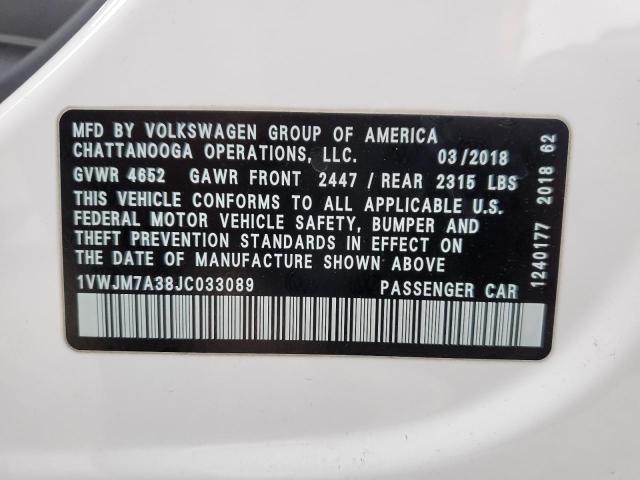 2018 VOLKSWAGEN PASSAT GT 1VWJM7A38JC033089