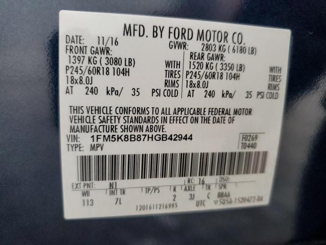 2017 FORD EXPLORER 4 1FM5K8B87HGB42944