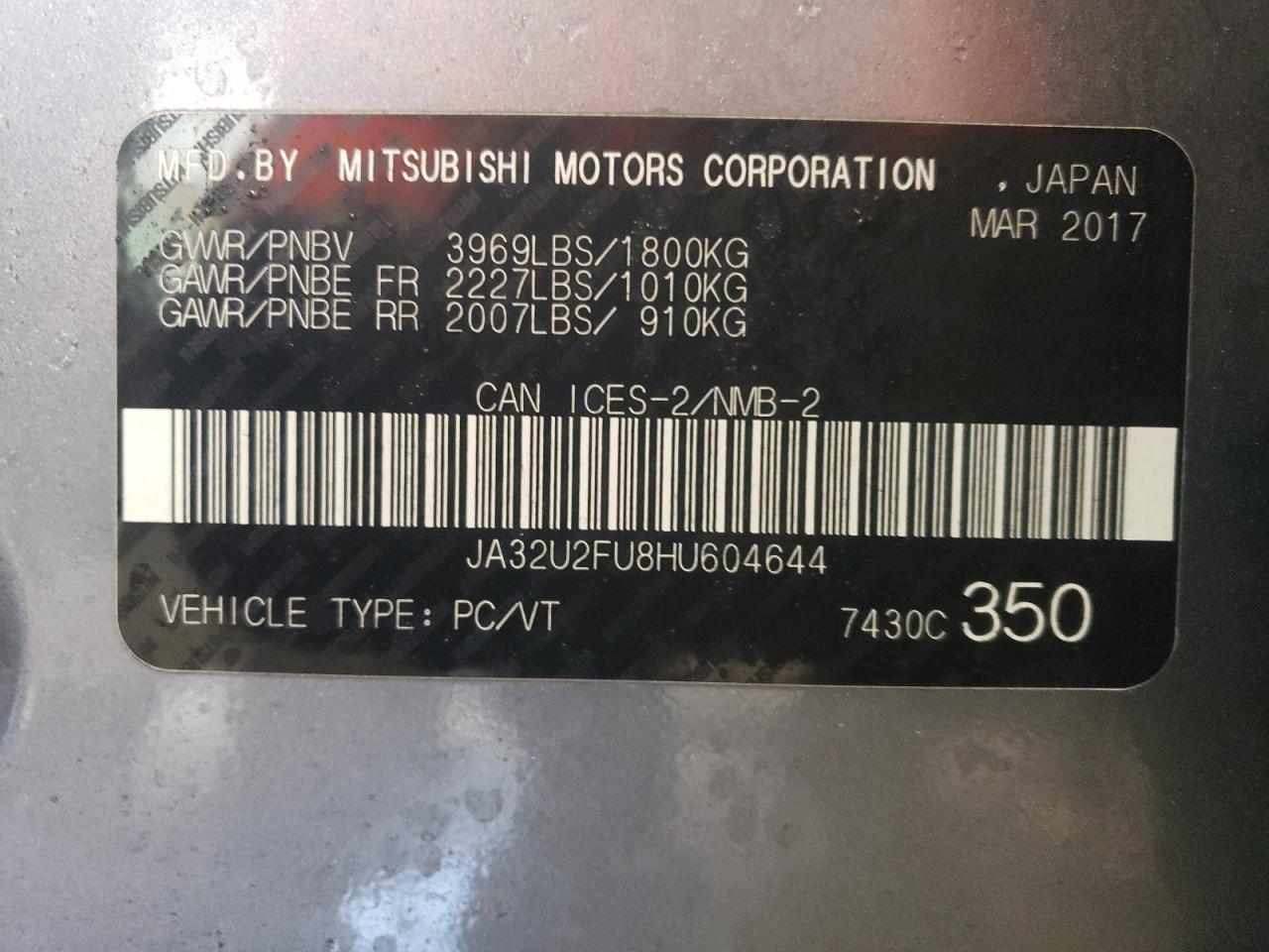 JA32U2FU8HU604644 2017 Mitsubishi Lancer Es