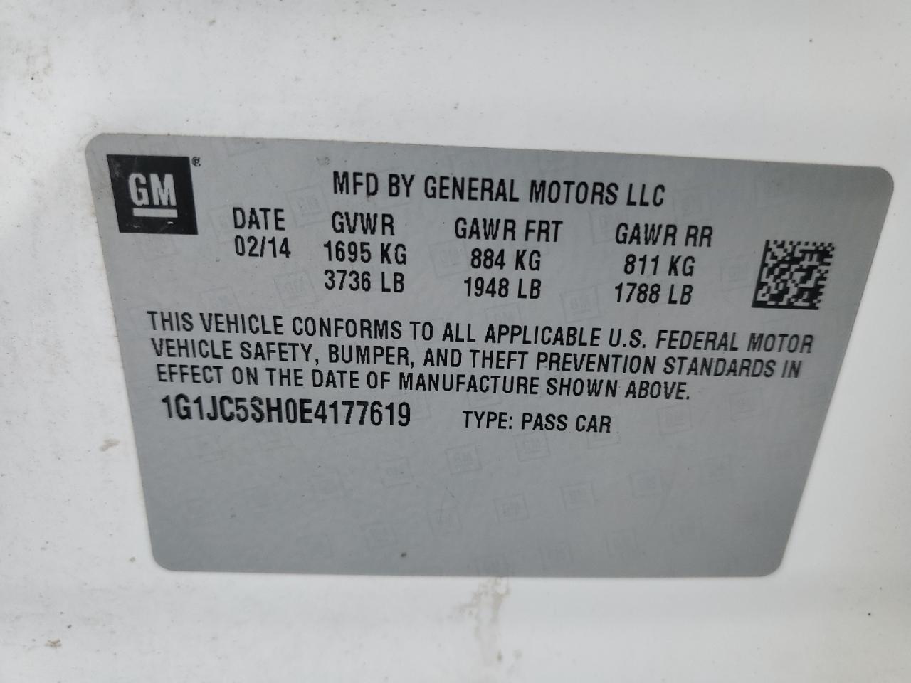 2014 Chevrolet Sonic Lt VIN: 1G1JC5SH0E4177619 Lot: 79637304