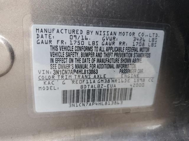 3N1CN7AP4HL813863 Nissan VERSA S