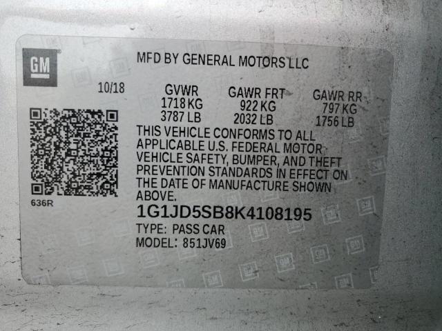 2019 CHEVROLET SONIC LT - 1G1JD5SB8K4108195