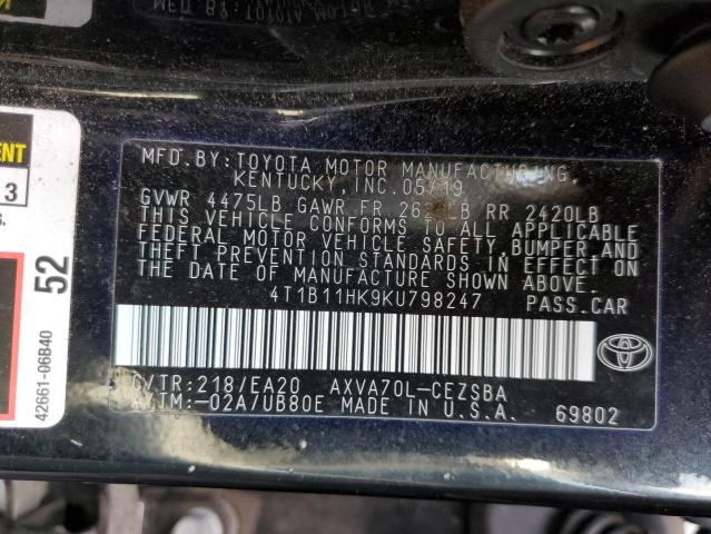 2019 TOYOTA CAMRY L - 4T1B11HK9KU798247