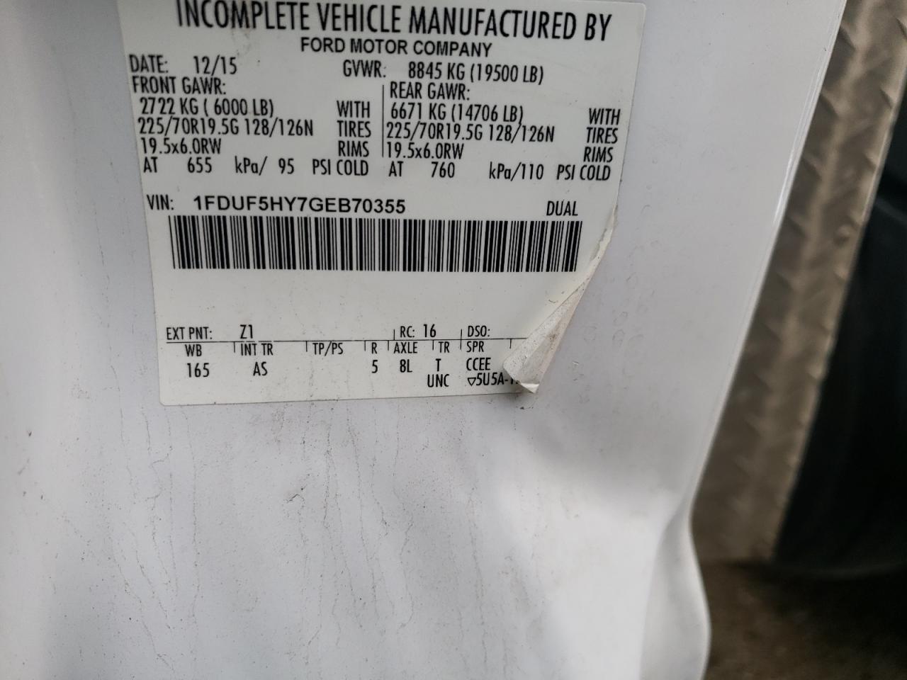 1FDUF5HY7GEB70355 FORD F550 2016