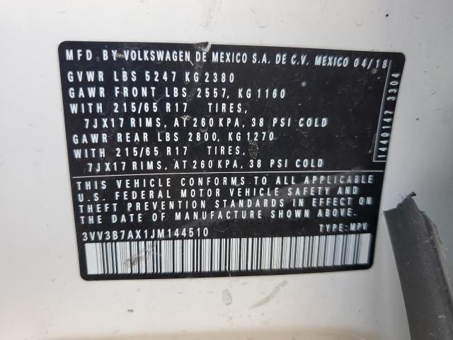 2018 VOLKSWAGEN TIGUAN SE - 3VV3B7AX1JM144510