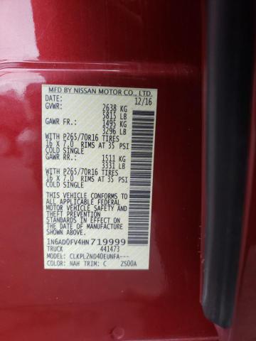 1N6AD0FV4HN719999 Nissan Frontier Sv