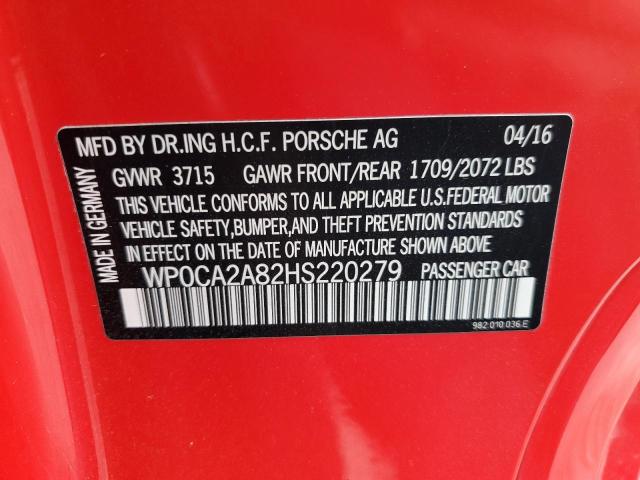 2017 PORSCHE BOXSTER WP0CA2A82HS220279