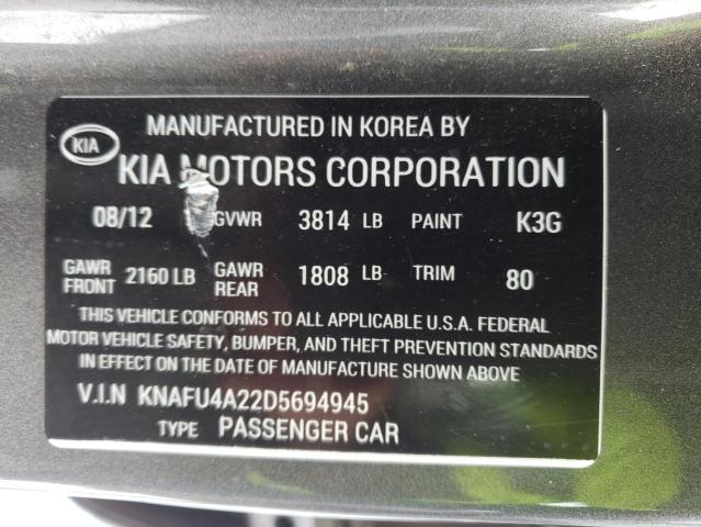 KNAFU4A22D5694945 KIA FORTE EX