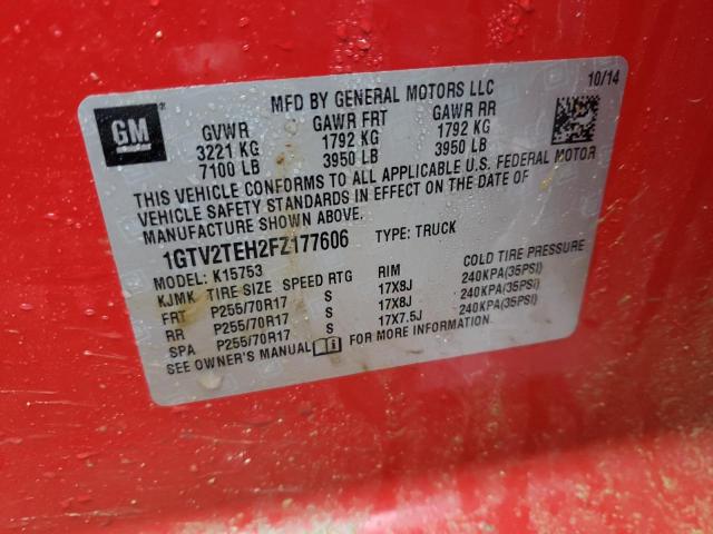 2015 GMC Sierra K1500 VIN: 1GTV2TEH2FZ177606 Lot: 53862474