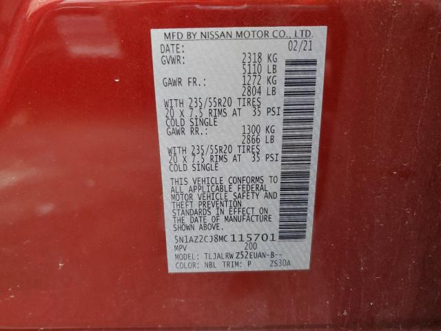 5N1AZ2CJ8MC115701 Nissan MURANO SL