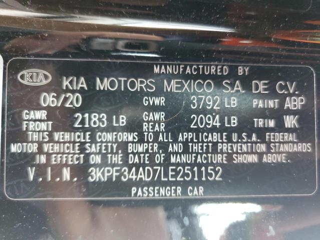 3KPF34AD7LE251152 KIA Forte Gt Line