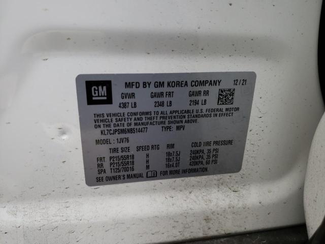 2022 CHEVROLET TRAX 1LT - KL7CJPSM6NB514477