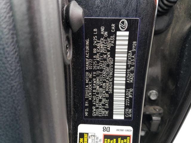 2022 LEXUS ES 300H BA 58ADA1C11NU017807