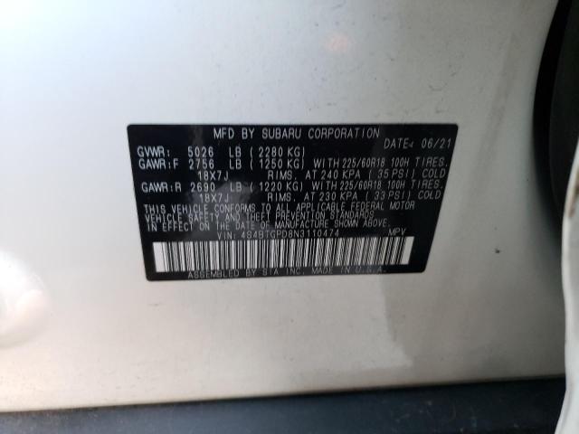 2022 SUBARU OUTBACK TO - 4S4BTGPD8N3110474