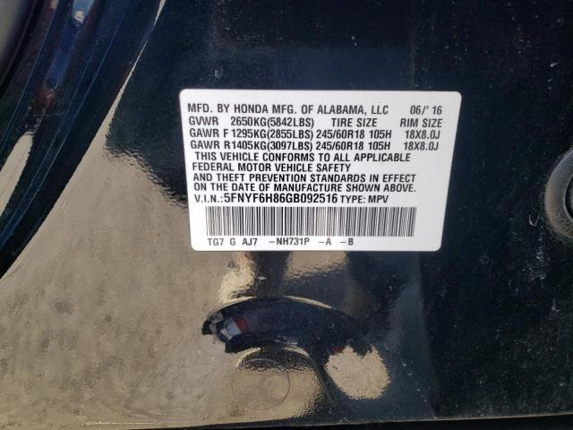 2016 HONDA PILOT EXL - 5FNYF6H86GB092516