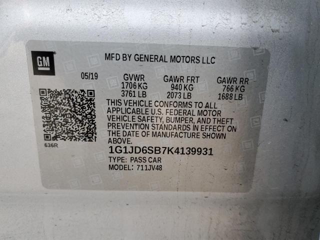 2019 CHEVROLET SONIC LT - 1G1JD6SB7K4139931