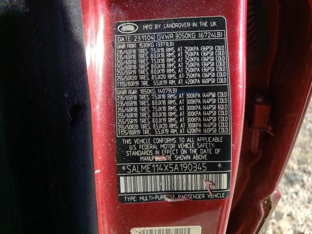 SALME114X5A190345 Land Rover Range Rover Hse