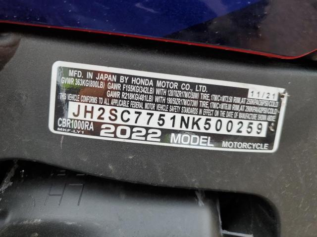 2022 HONDA CBR1000 RA JH2SC7751NK500259