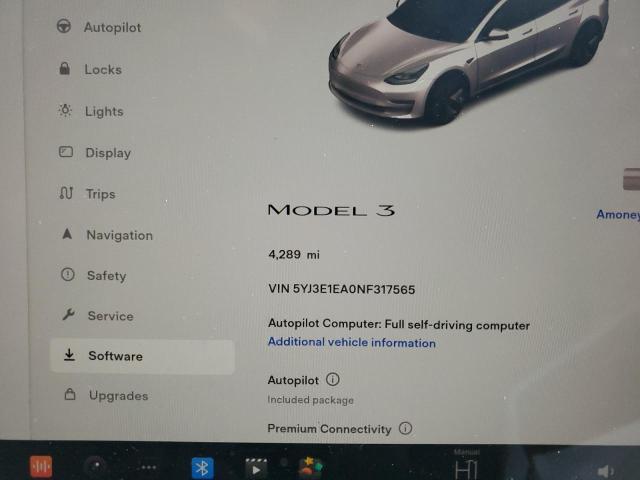 5YJ3E1EA0NF317565 Tesla MODEL 3