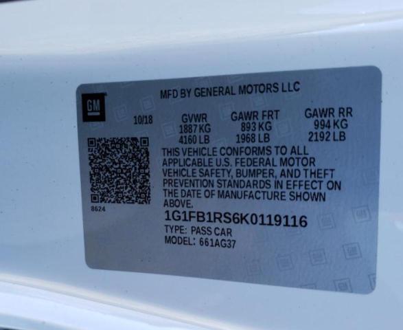 2019 CHEVROLET CAMARO LT - 1G1FB1RS6K0119116