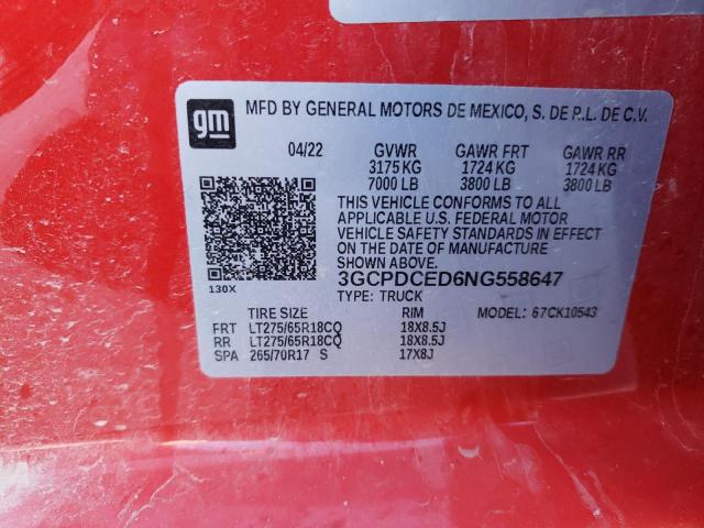 2022 CHEVROLET SILV1500 2 3GCPDCED6NG558647