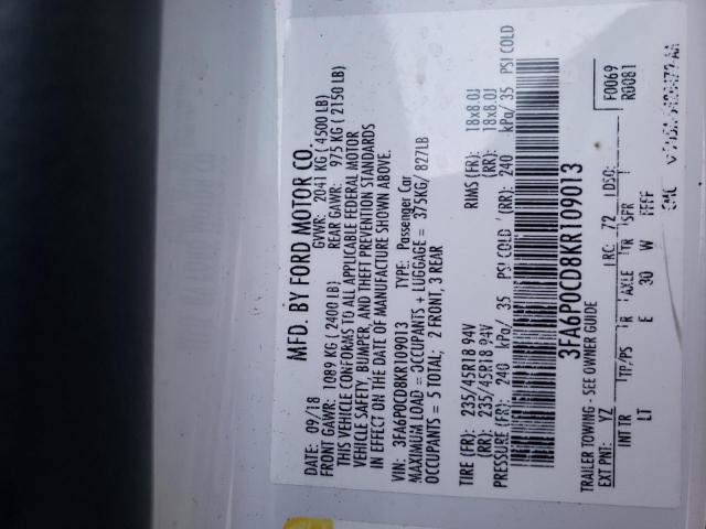 3FA6P0CD8KR109013 Ford FUSION SEL
