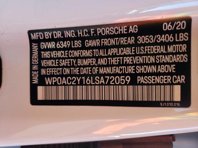 2020 PORSCHE TAYCAN TUR WP0AC2Y16LSA72059