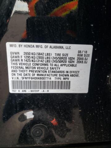 2019 HONDA PILOT ELIT - 5FNYF6H0XKB007714