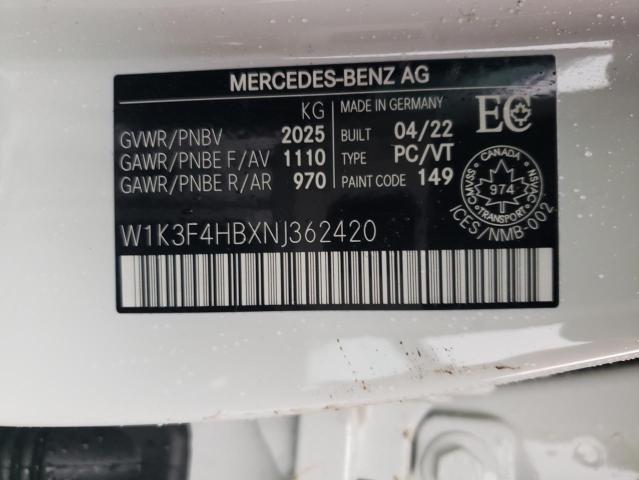 2022 MERCEDES-BENZ A 250 4MAT W1K3F4HBXNJ362420