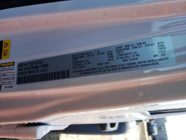 1C6JJTBG0NL118303 Jeep Gladiator Rubicon