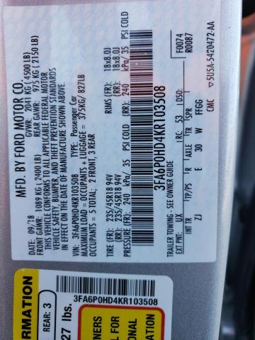 2019 FORD FUSION SE - 3FA6P0HD4KR103508