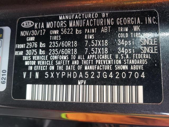 5XYPHDA52JG420704 KIA SORENTO EX