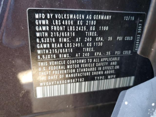 2016 VOLKSWAGEN TIGUAN S - WVGAV7AX8GW567182