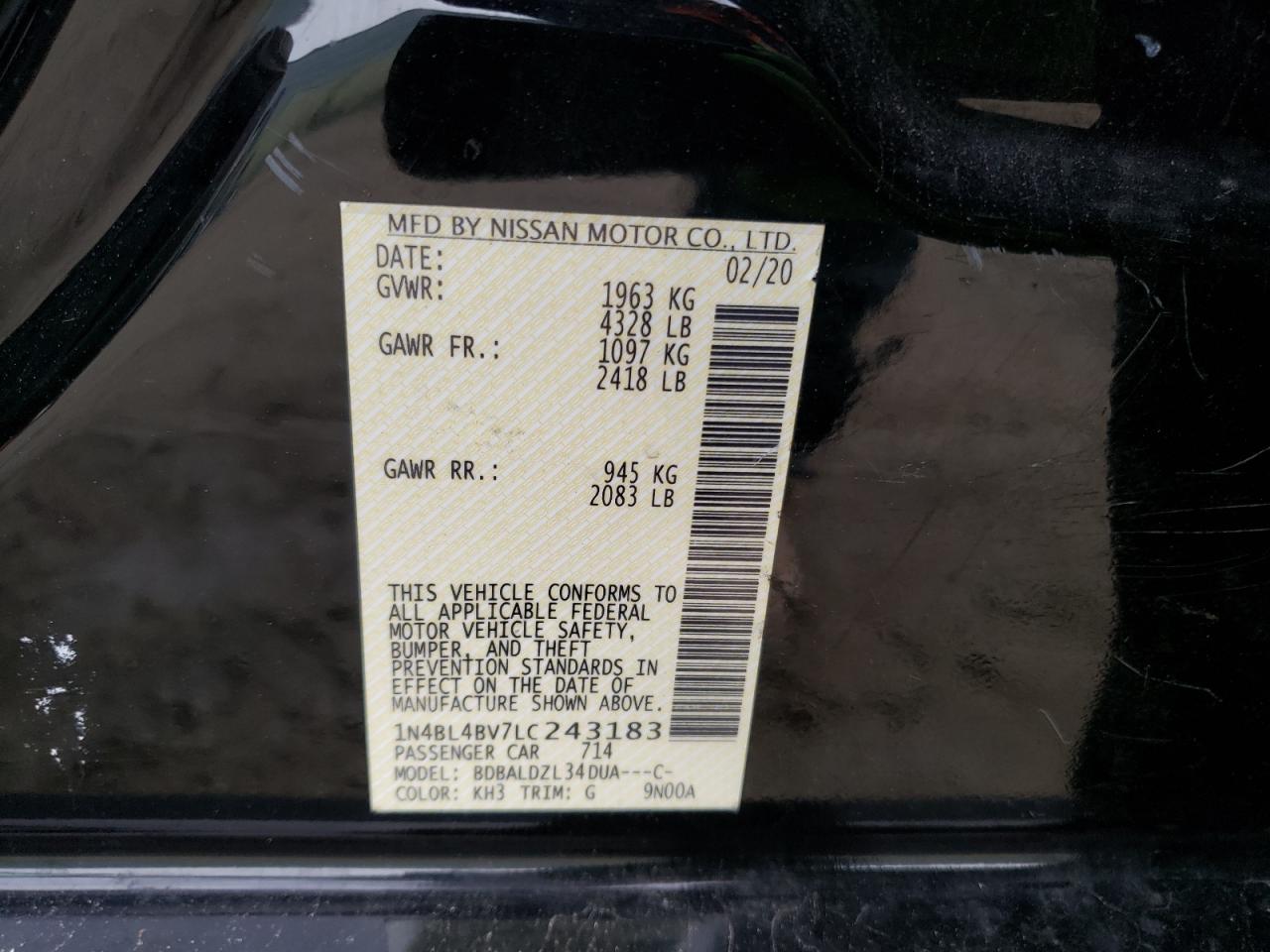 1N4BL4BV7LC243183 NISSAN ALTIMA 2020