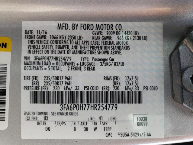 2017 FORD FUSION SE - 3FA6P0H77HR254779