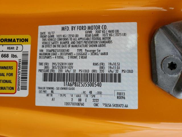 1FA6P8JZ5J5500540 Ford Mustang Shelby Gt350