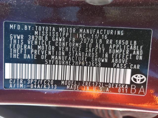 2017 TOYOTA COROLA 5YFBURHE2HP613658