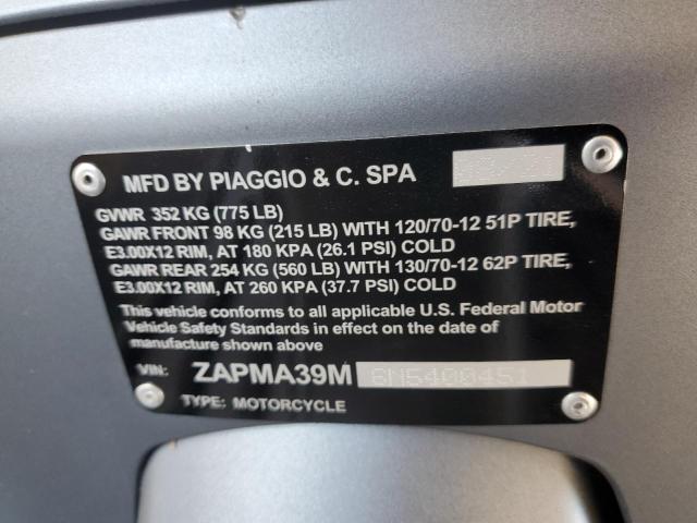 2022 VESPA SCOOTER - ZAPMA39M6N5400451