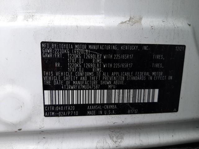 2021 TOYOTA RAV4 XLE - 4T3RWRFV7MU047587