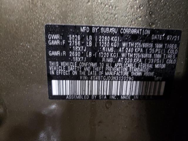 2022 SUBARU OUTBACK ON 4S4BTGJD3N3120290