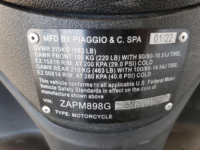 2022 VESPA PIAGGIO ZAPM898G5N7003182